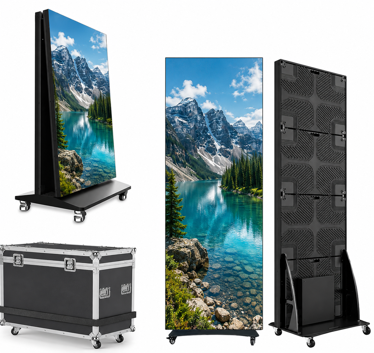 Afficheur LED mobile, structure arrière et coffre de transport